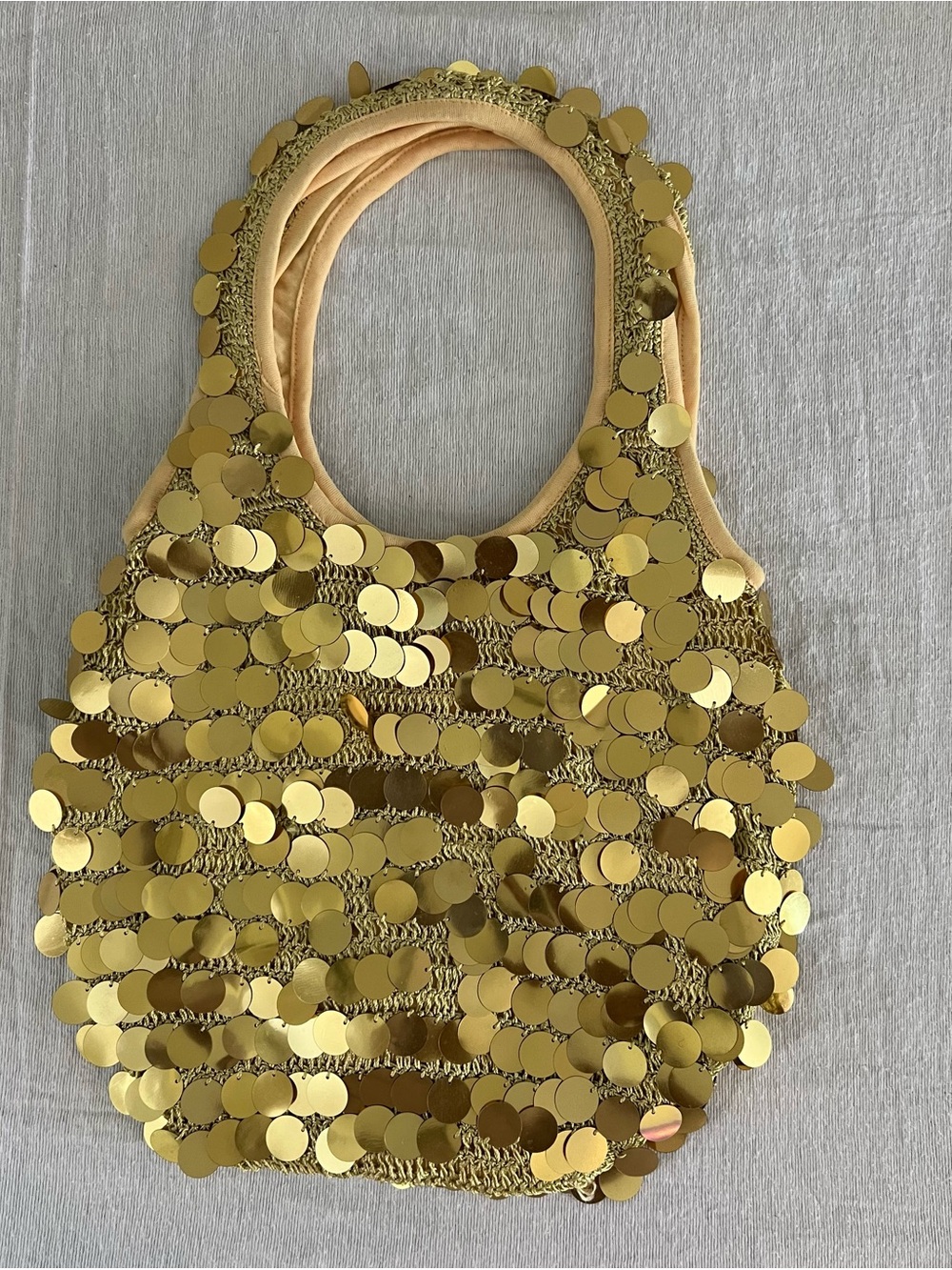 Y2K Gold Sequin Paillette Crochet Shoulder Bag Disco Glam Party Purse